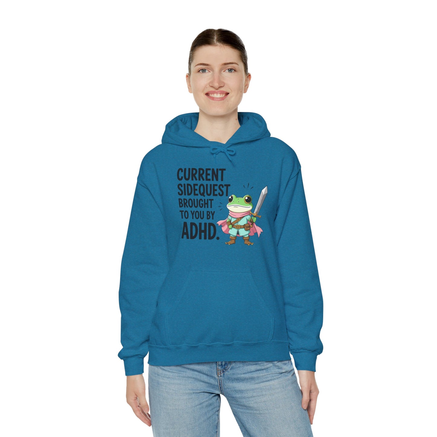 ADHD Sidequest Hoodie — Cute Frog Knight Graphic Sweatshirt