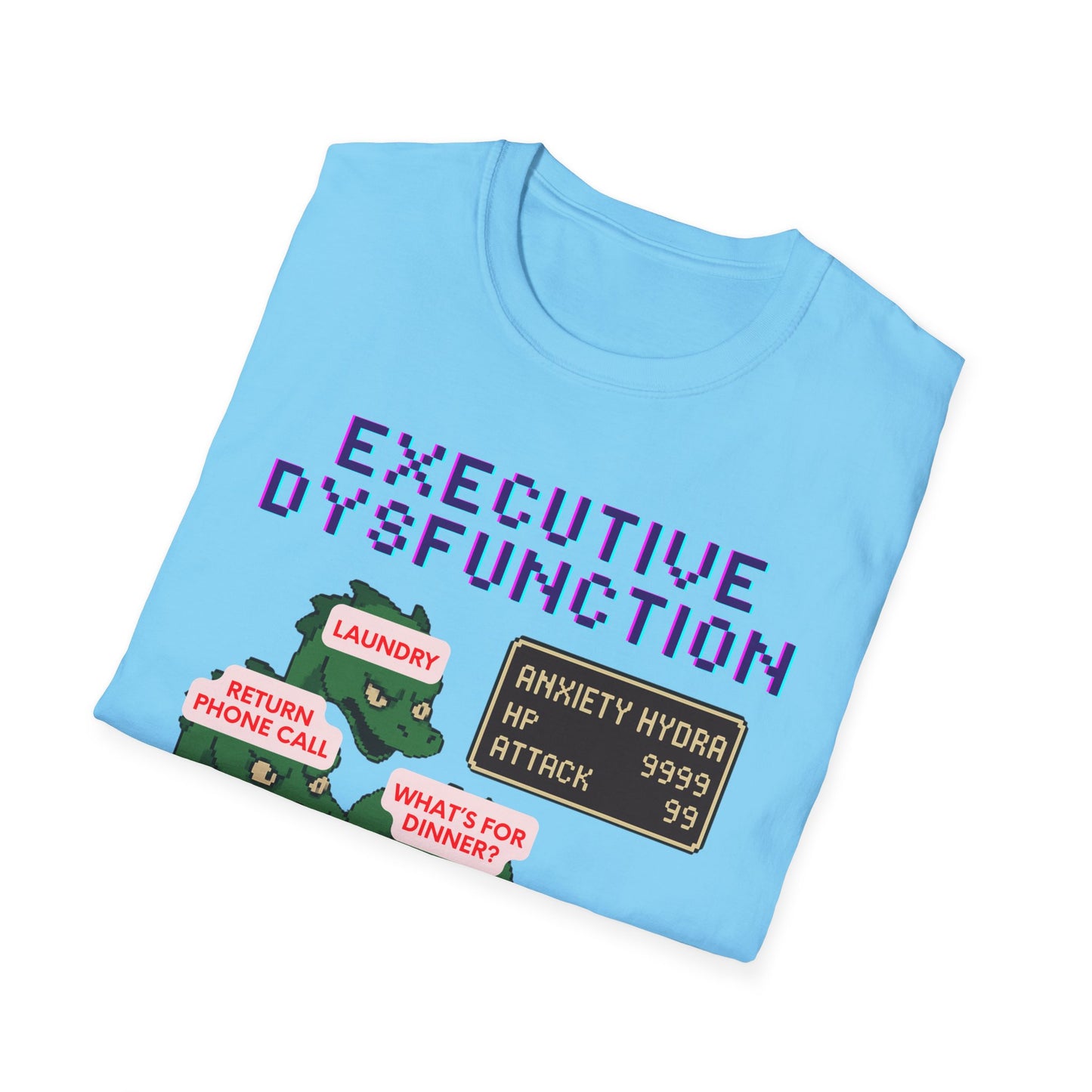 Executive Dysfunction RPG T-Shirt — Cute Anxiety Monster Pixel Art Tee