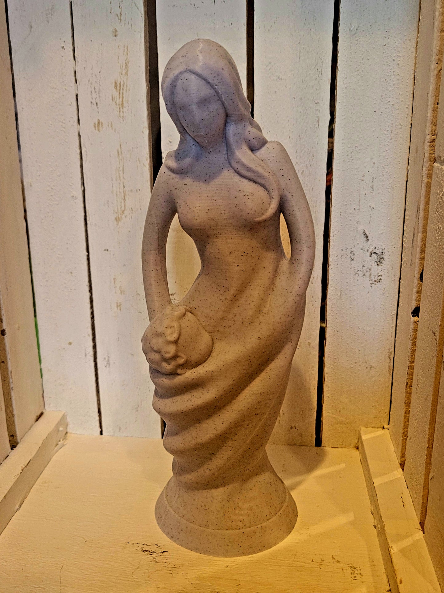 Mother and Toddler – 3D Printed Statuette (White Marble Look)