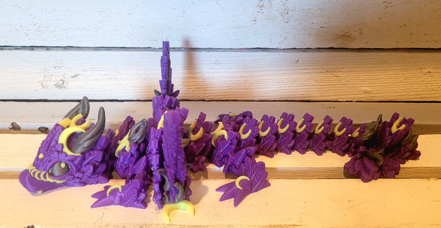 Articulated Luna Dragon – Glow-in-the-Dark Moon Accents (Purple, Gray & Neon Yellow)