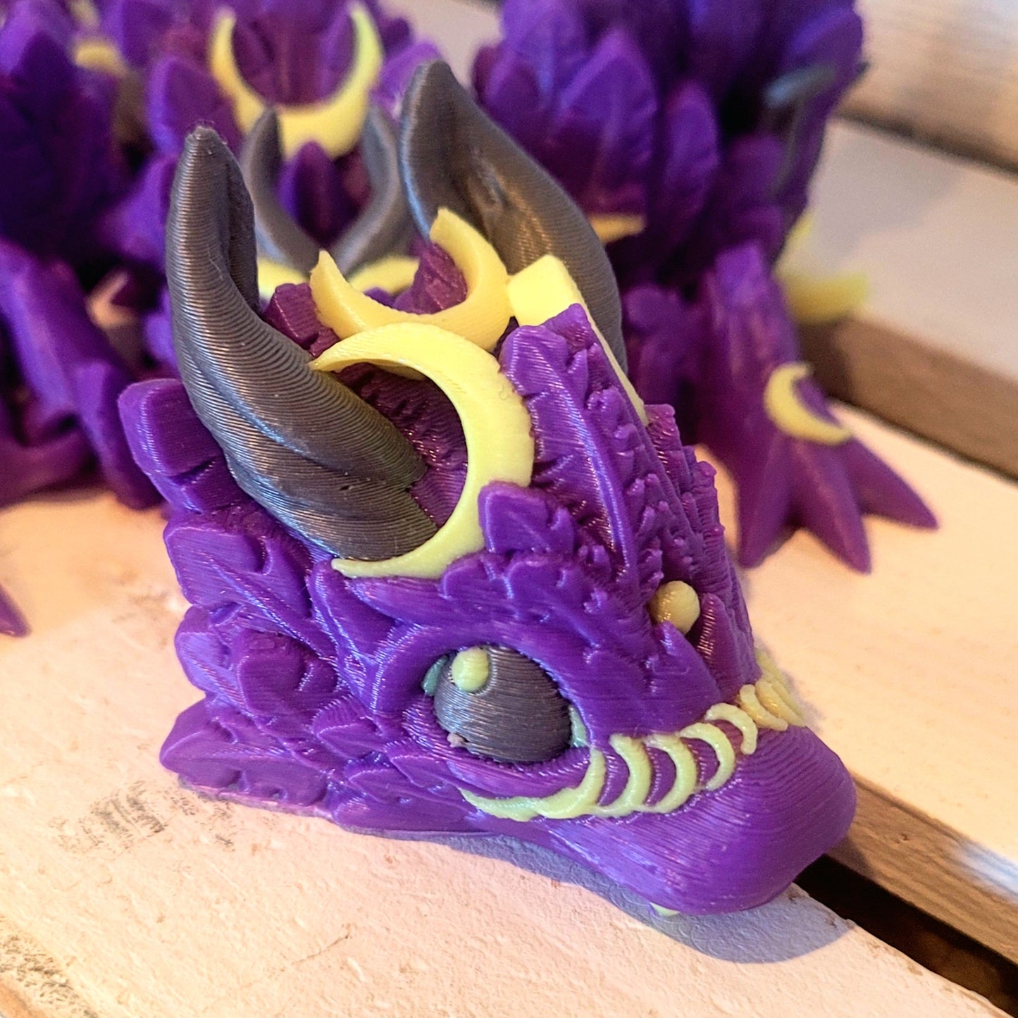 Articulated Luna Dragon – Glow-in-the-Dark Moon Accents (Purple, Gray & Neon Yellow)