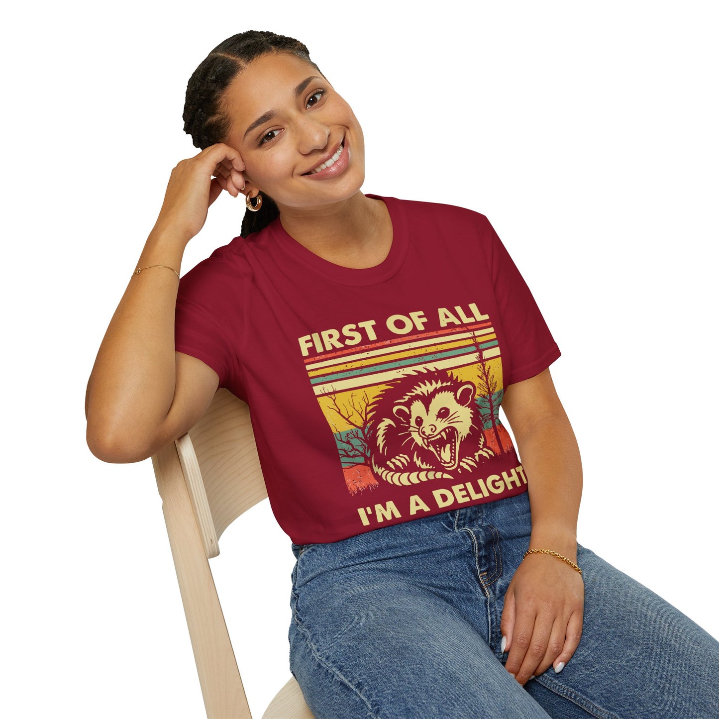 "First of All, I'm a Delight" T-Shirt — Retro Possum Graphic Tee