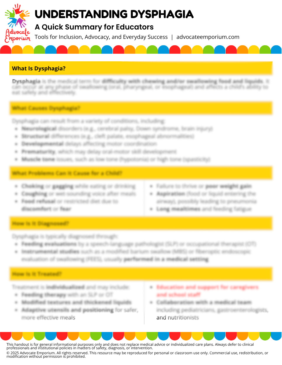 Understanding Dysphagia – Quick Reference Handout for Educators (Printable PDF)
