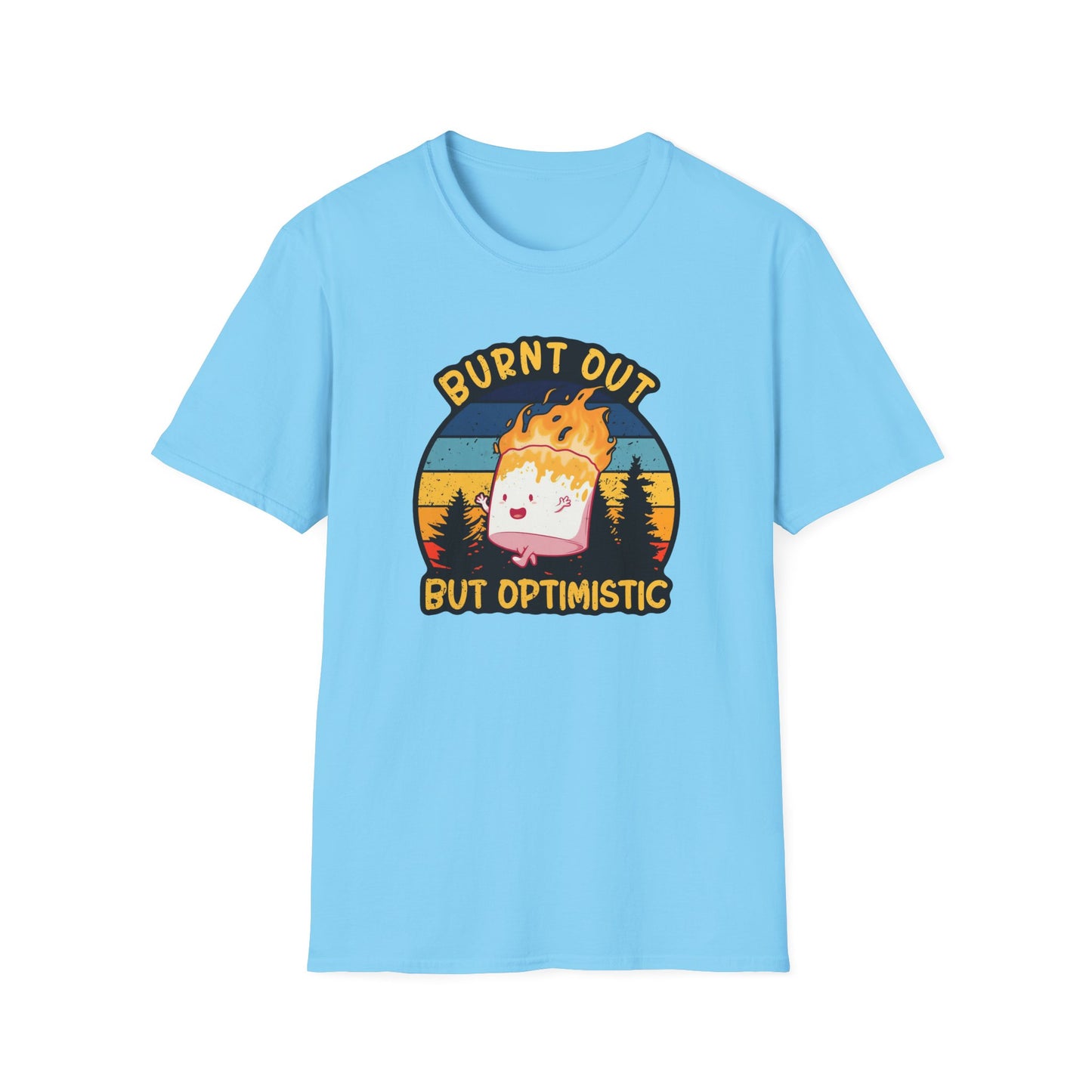 "Burnt Out But Optimistic" T-Shirt — Cute Retro Campfire Graphic Tee