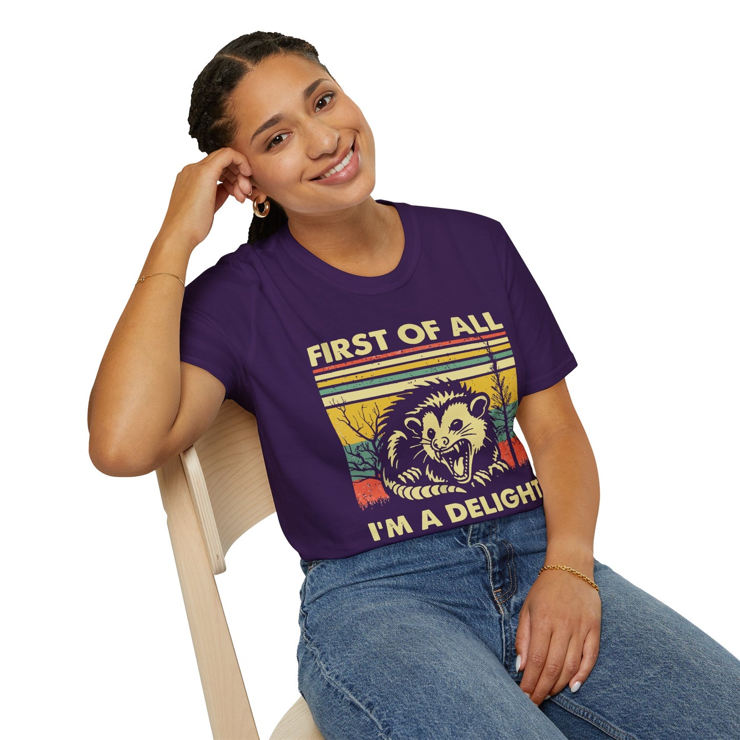 "First of All, I'm a Delight" T-Shirt —  Retro Possum Graphic Tee