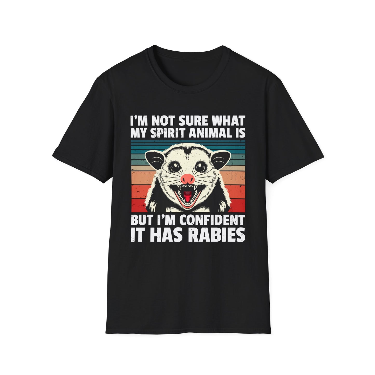 Funny Possum T-Shirt — "I’m Not Sure What My Spirit Animal Is But I’m Confident It Has Rabies" Retro Design