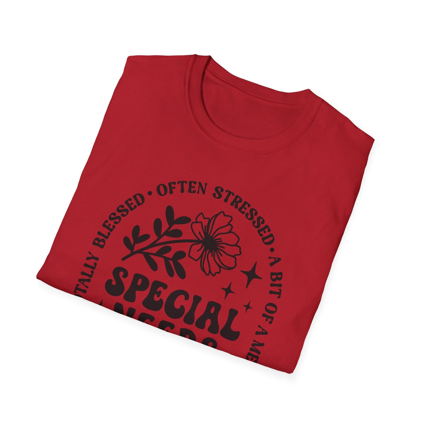 Special Needs Mama T-Shirt — "Totally Blessed, Often Stressed" Floral Tee