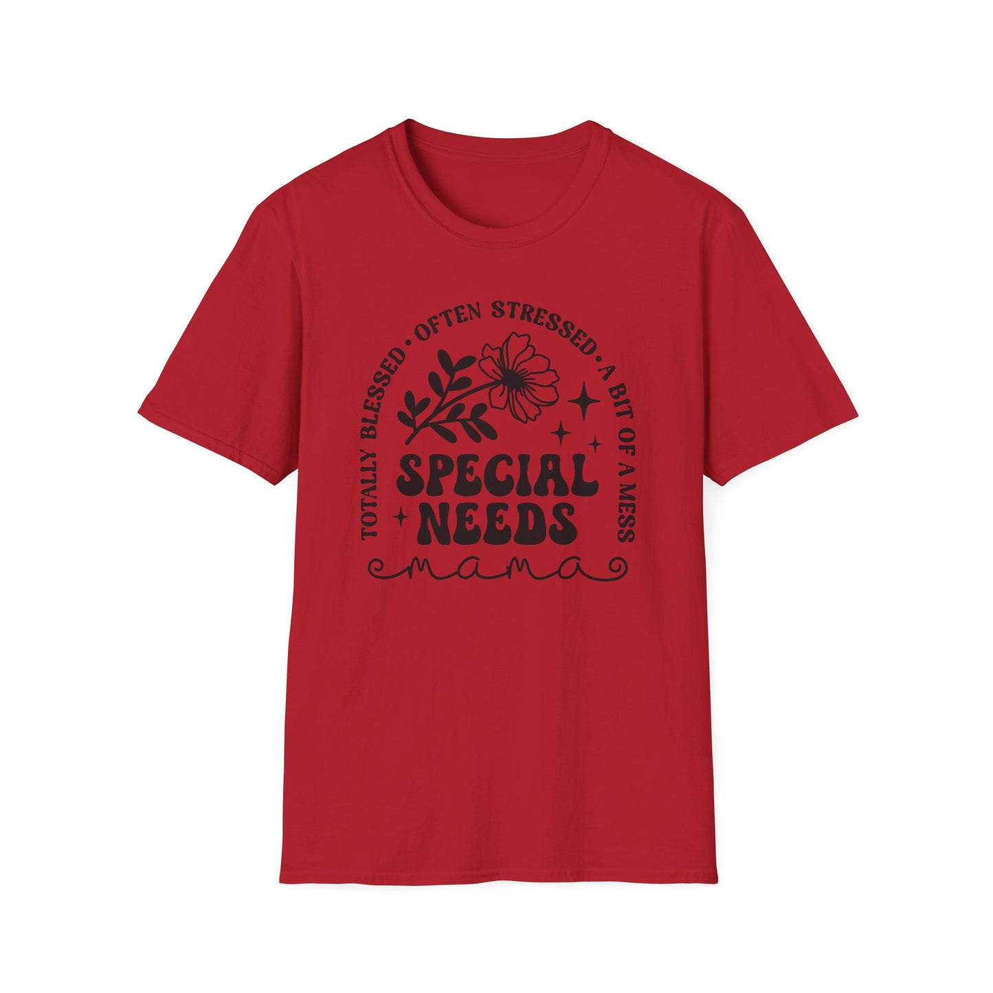 Special Needs Mama T-Shirt — "Totally Blessed, Often Stressed" Floral Tee