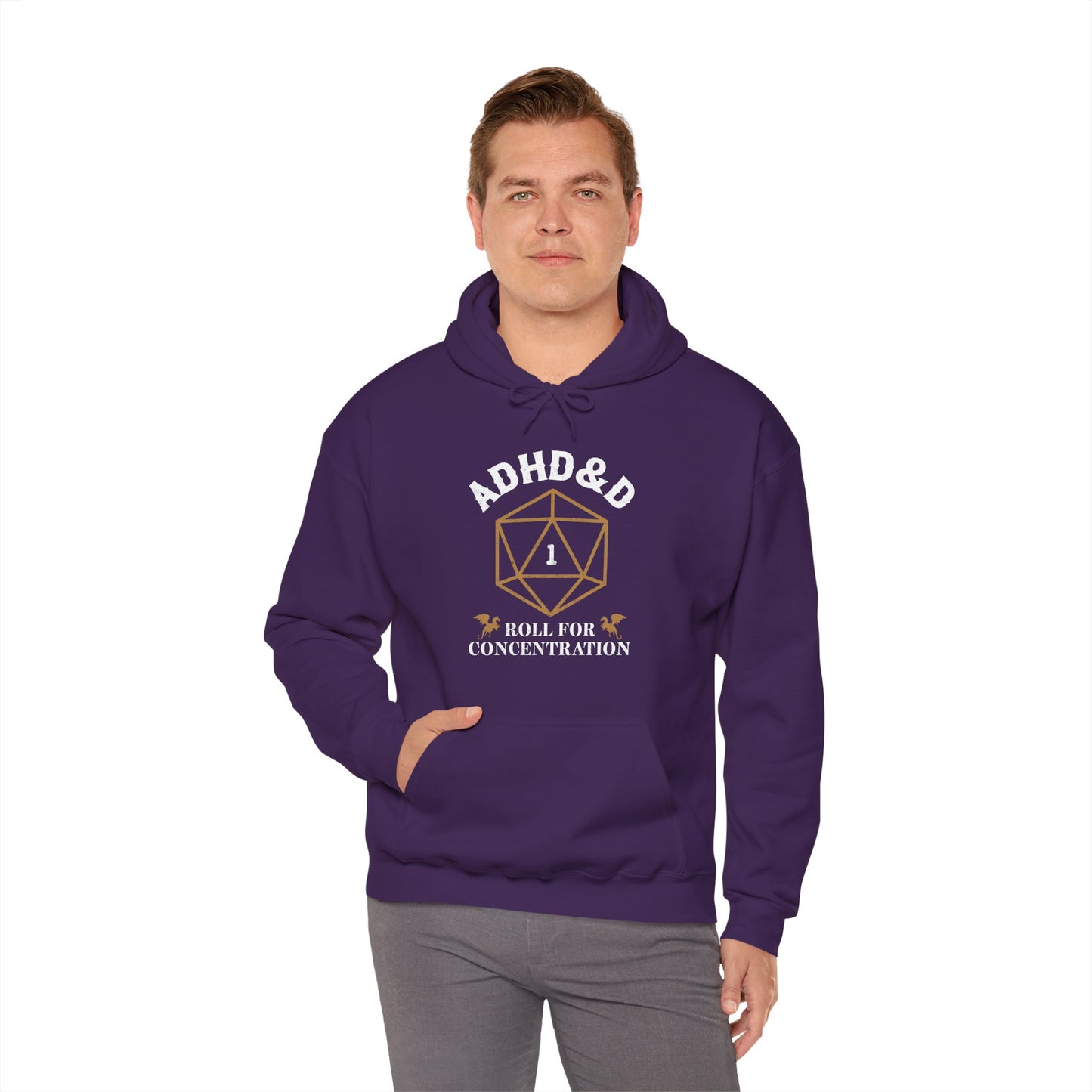 ADHD&D "Roll for Concentration" Hoodie — Gamers' Funny D20 Sweatshirt