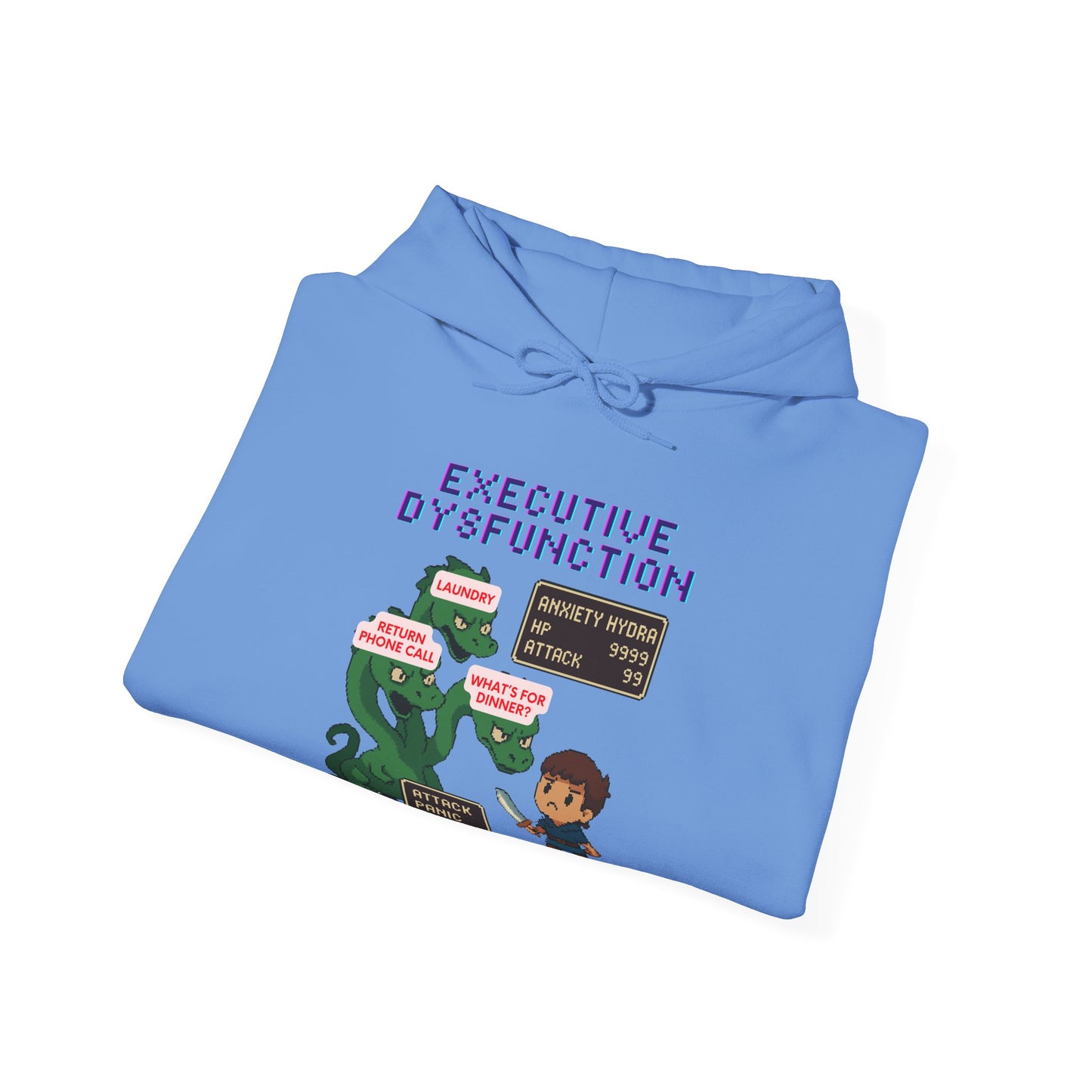 Executive Dysfunction RPG Hoodie — Cute Anxiety Monster Pixel Art Sweatshirt