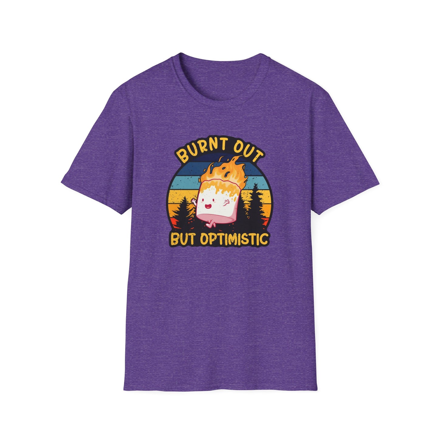 "Burnt Out But Optimistic" T-Shirt — Cute Retro Campfire Graphic Tee