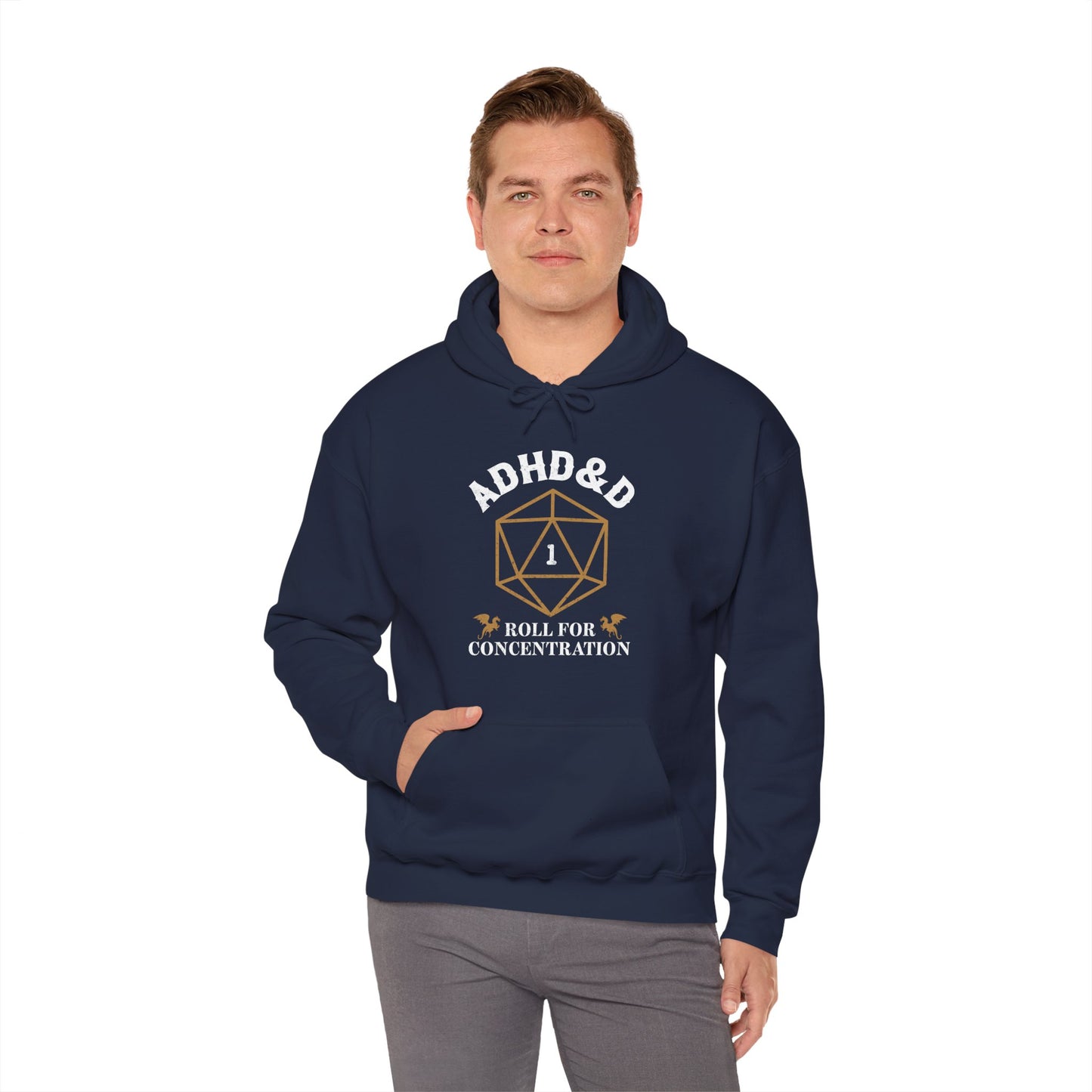 ADHD&D "Roll for Concentration" Hoodie — Gamers' Funny D20 Sweatshirt