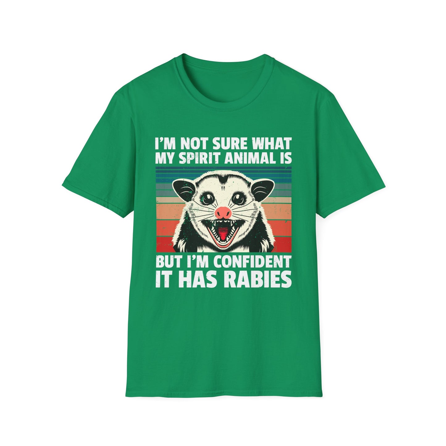 Funny Possum T-Shirt — "I’m Not Sure What My Spirit Animal Is But I’m Confident It Has Rabies" Retro Design