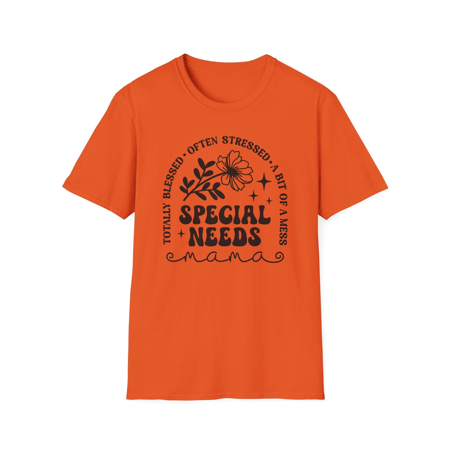 Special Needs Mama T-Shirt — "Totally Blessed, Often Stressed" Floral Tee