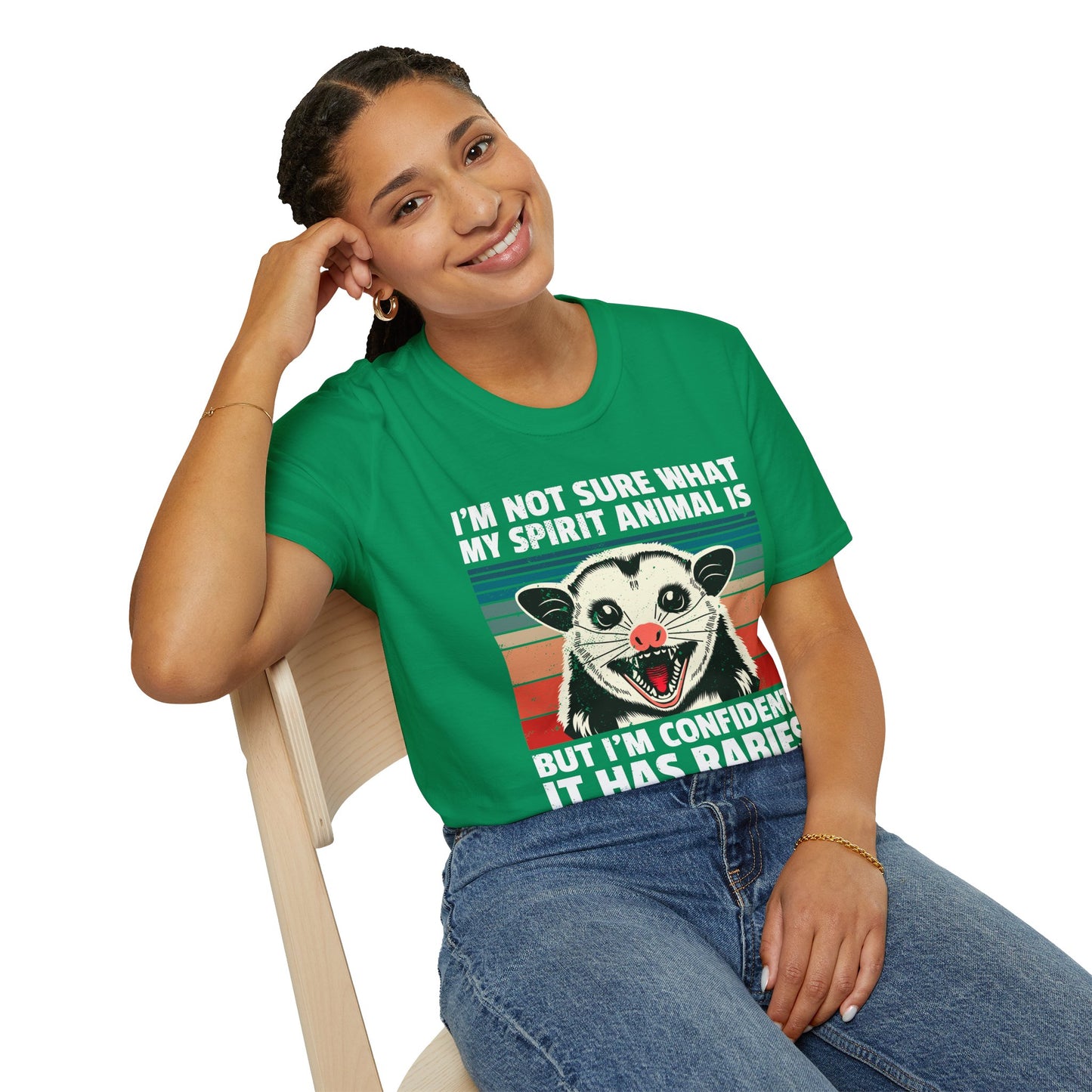 Funny Possum T-Shirt — "I’m Not Sure What My Spirit Animal Is But I’m Confident It Has Rabies" Retro Design