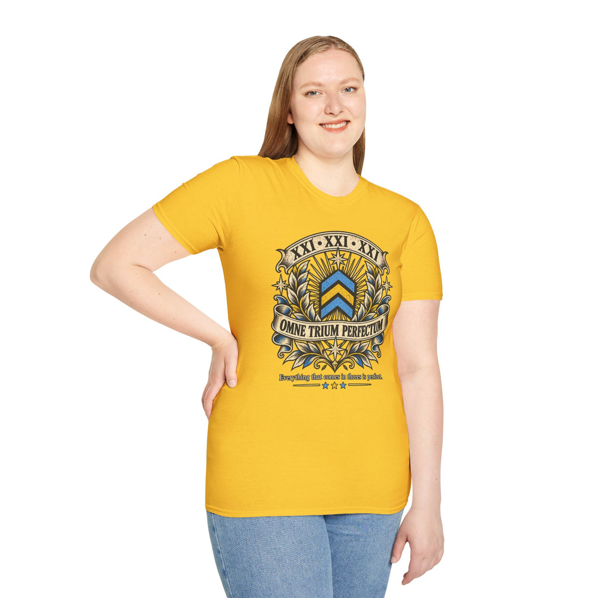 Omne Trium Perfectum – Down Syndrome Awareness T-Shirt | Trisomy 21 Three Chevron Tee
