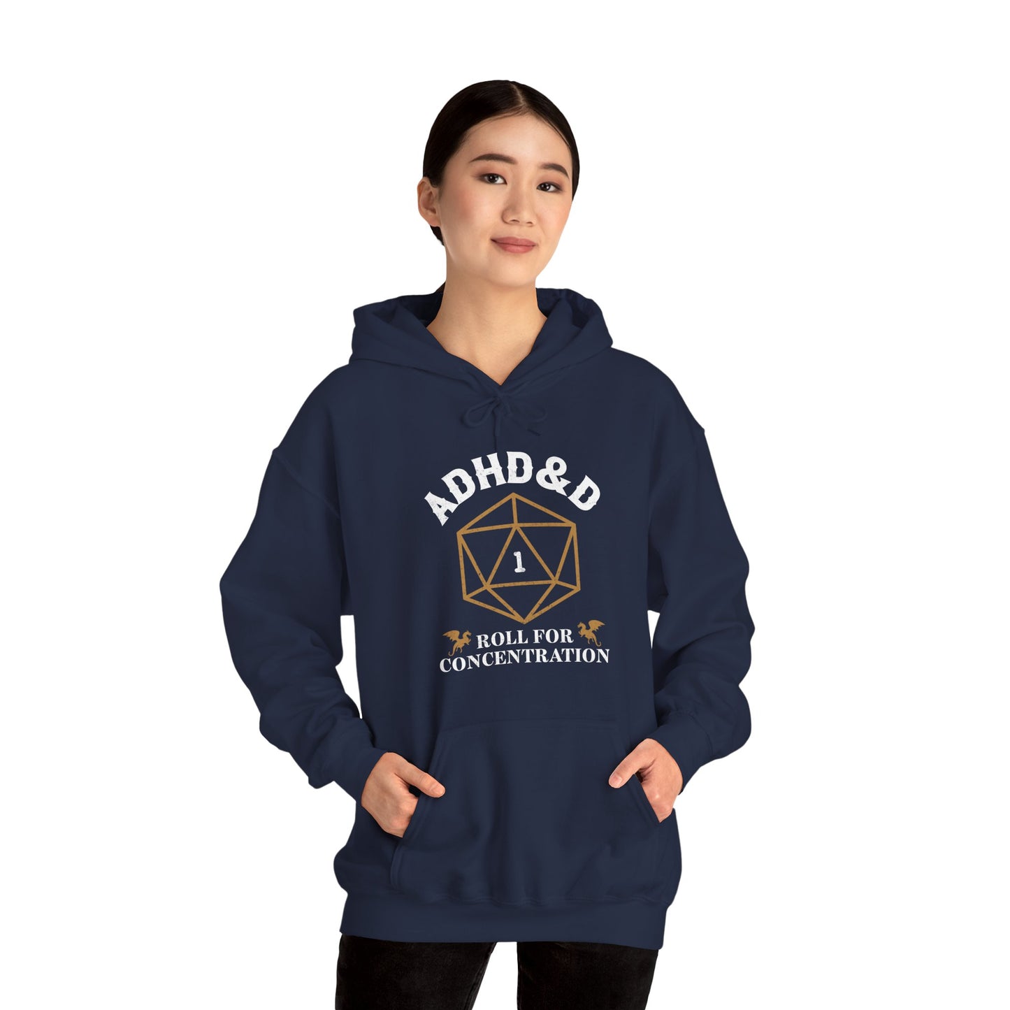 ADHD&D "Roll for Concentration" Hoodie — Gamers' Funny D20 Sweatshirt