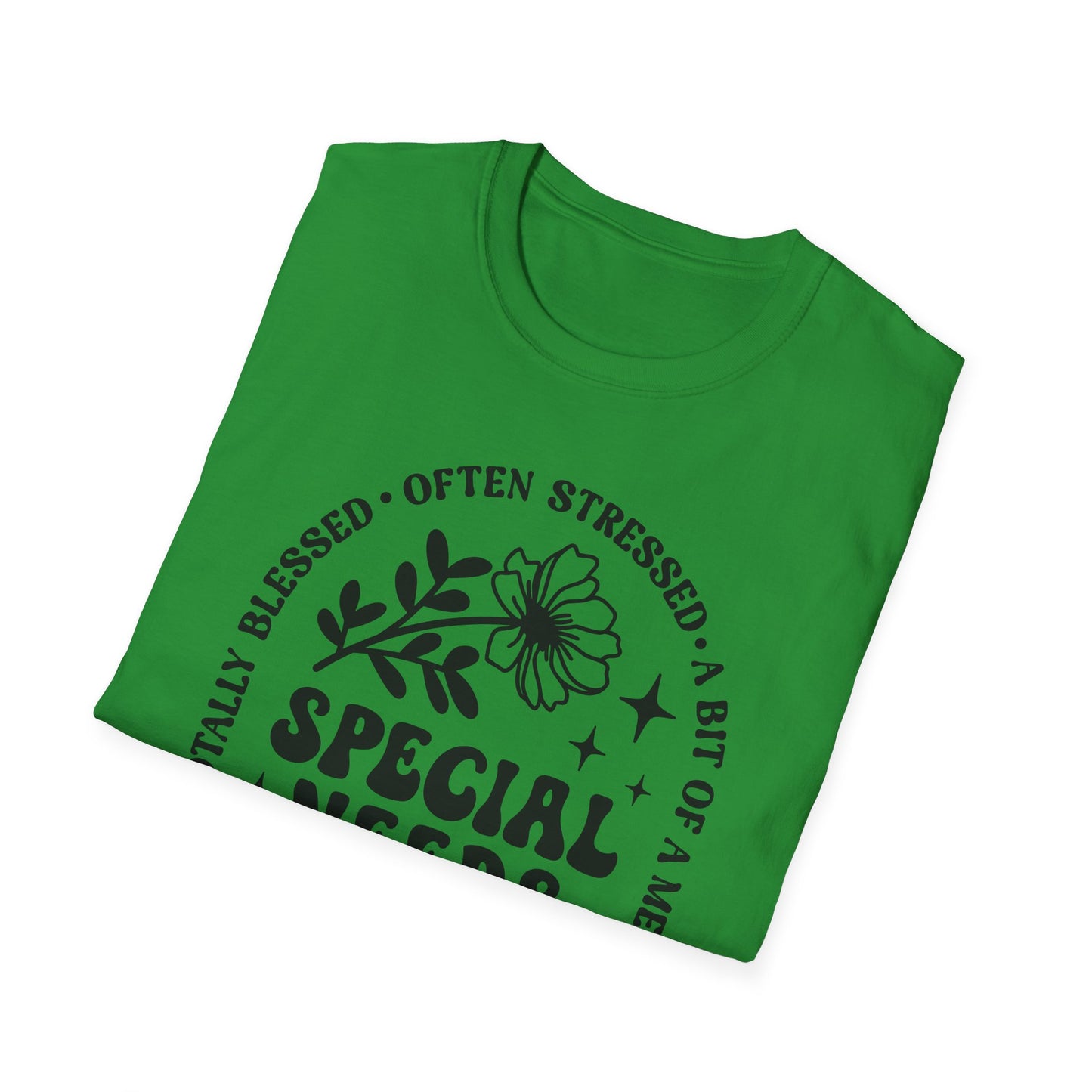 Special Needs Mama T-Shirt — "Totally Blessed, Often Stressed" Floral Tee