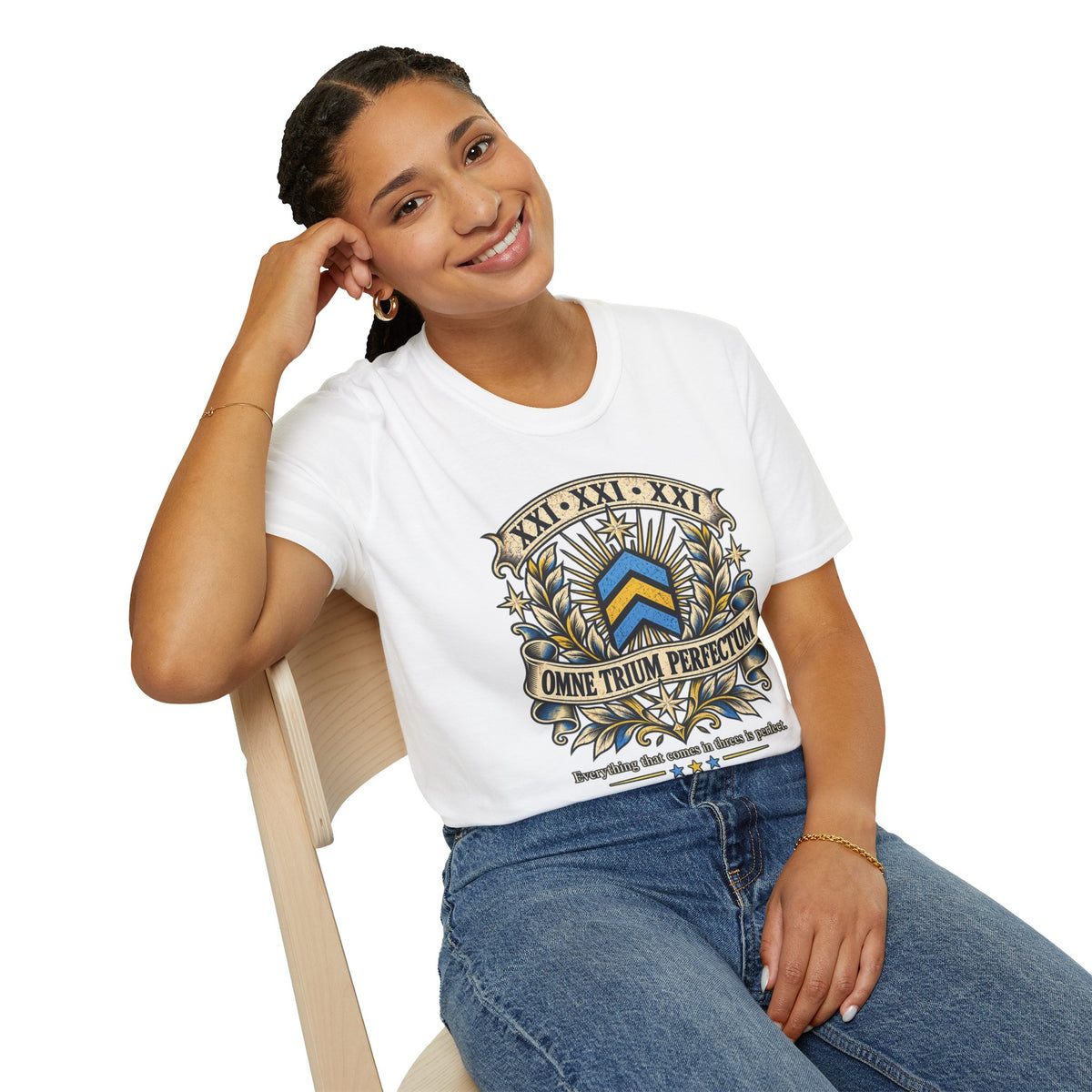 Omne Trium Perfectum – Down Syndrome Awareness T-Shirt | Trisomy 21 Three Chevron Tee