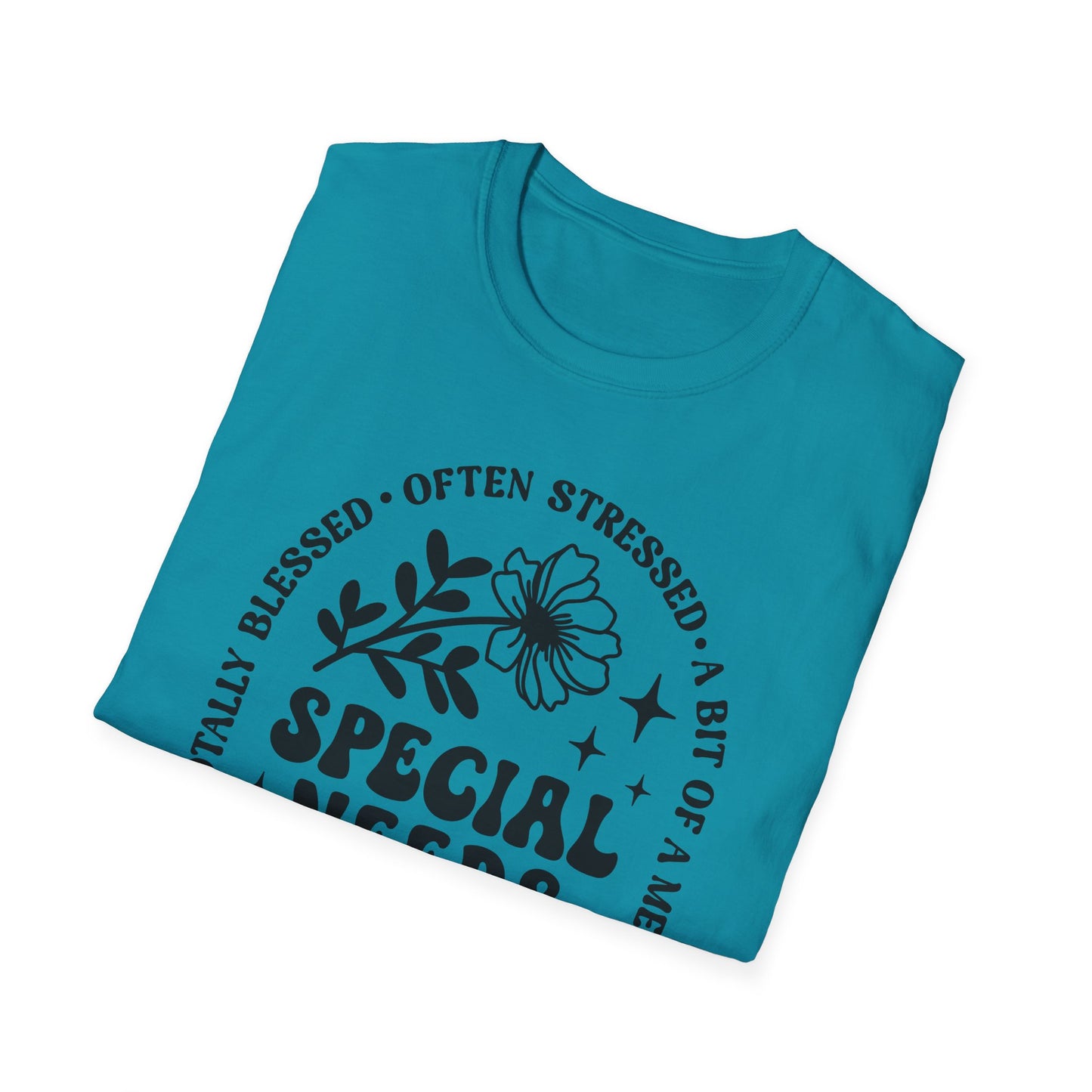 Special Needs Mama T-Shirt — "Totally Blessed, Often Stressed" Floral Tee