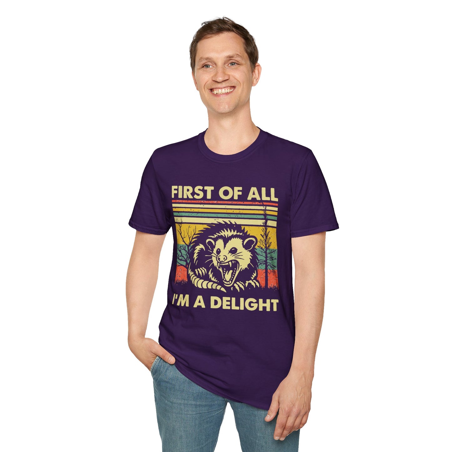 "First of All, I'm a Delight" T-Shirt —  Retro Possum Graphic Tee