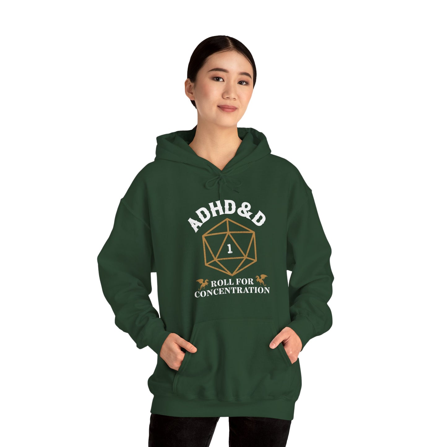 ADHD&D "Roll for Concentration" Hoodie — Gamers' Funny D20 Sweatshirt