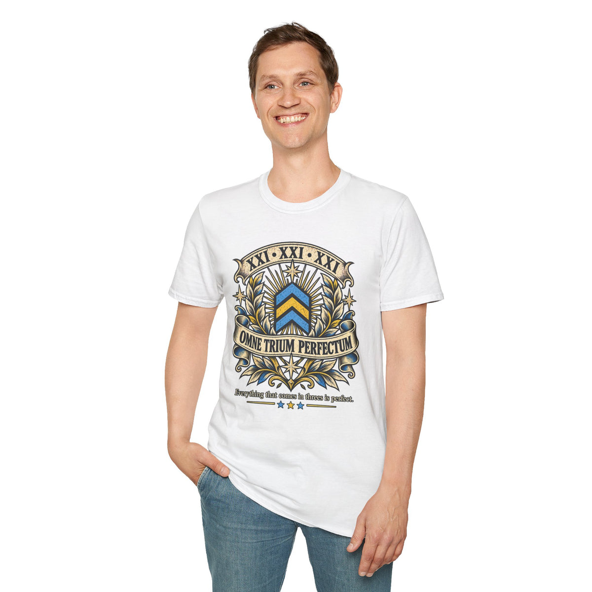 Omne Trium Perfectum – Down Syndrome Awareness T-Shirt | Trisomy 21 Three Chevron Tee