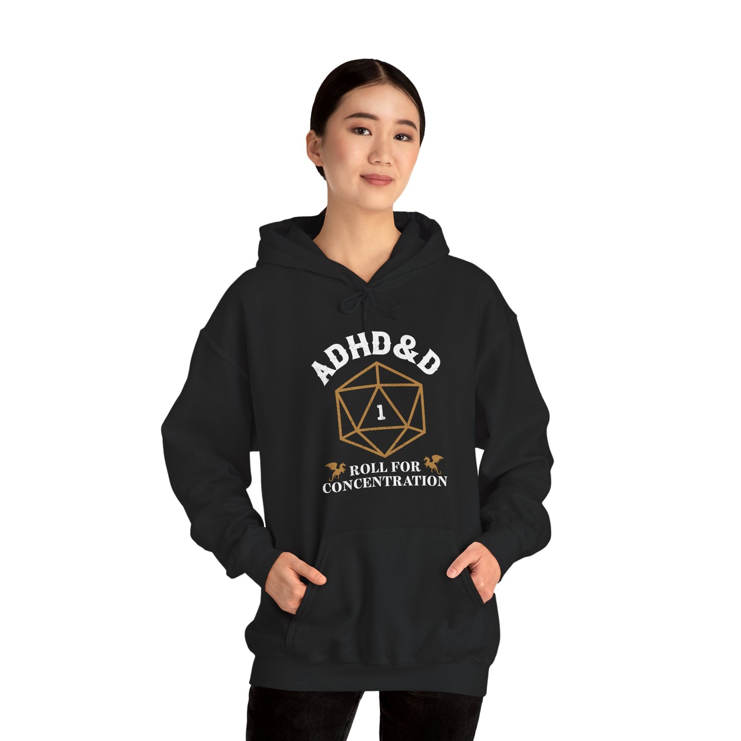 ADHD&D "Roll for Concentration" Hoodie — Gamers' Funny D20 Sweatshirt