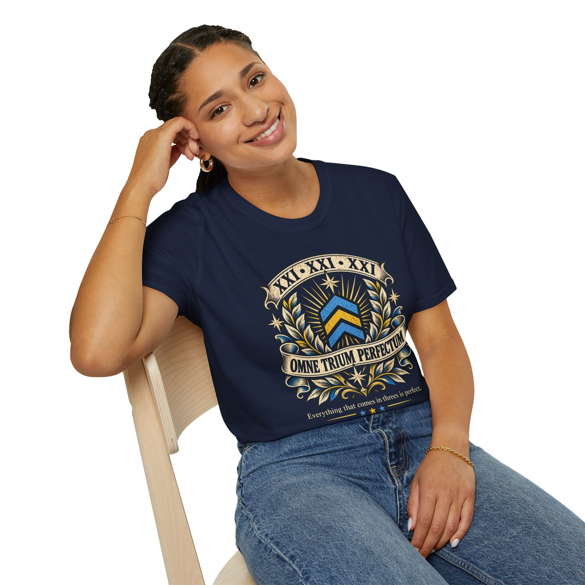 Omne Trium Perfectum – Down Syndrome Awareness T-Shirt | Trisomy 21 Three Chevron Tee