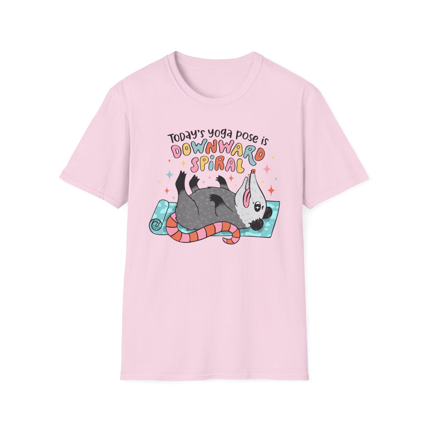 Funny Possum T-Shirt — "Today's Yoga Pose is Downward Spiral"