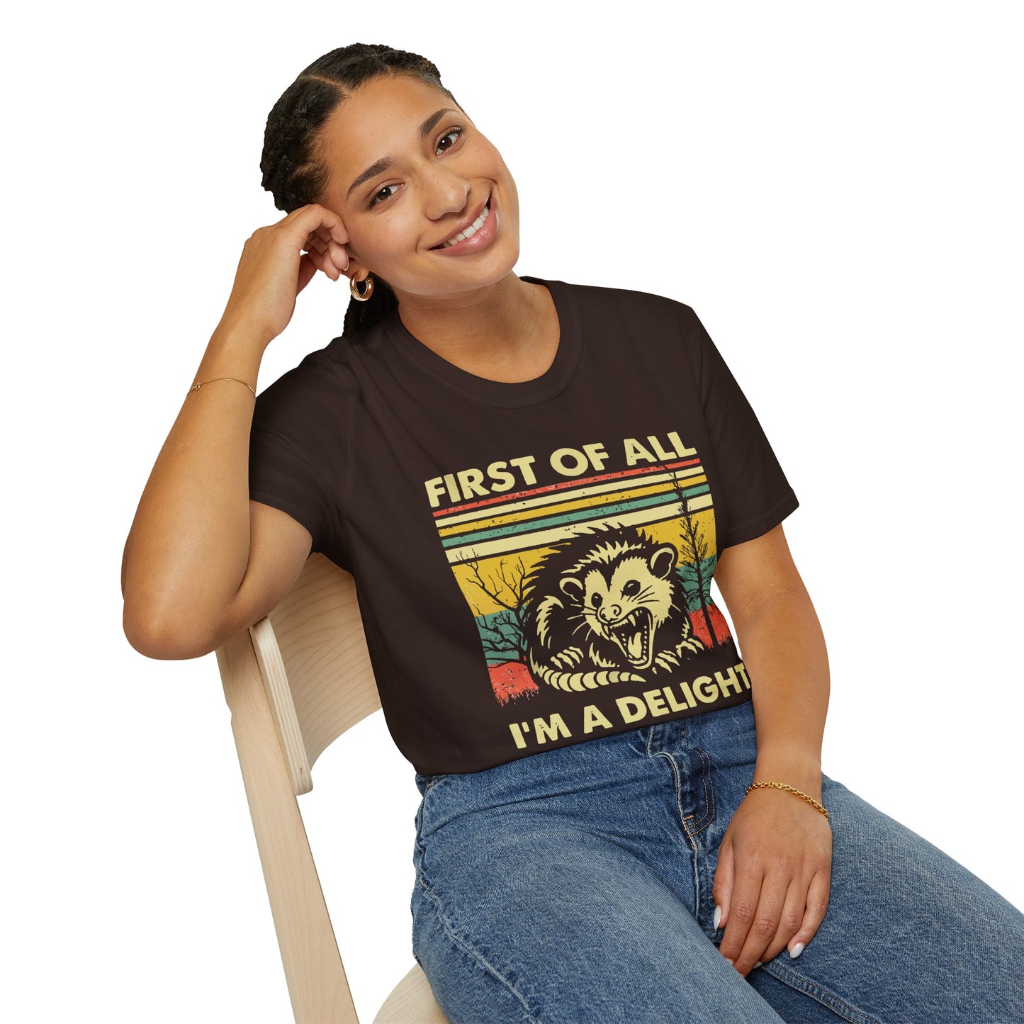 "First of All, I'm a Delight" T-Shirt —  Retro Possum Graphic Tee