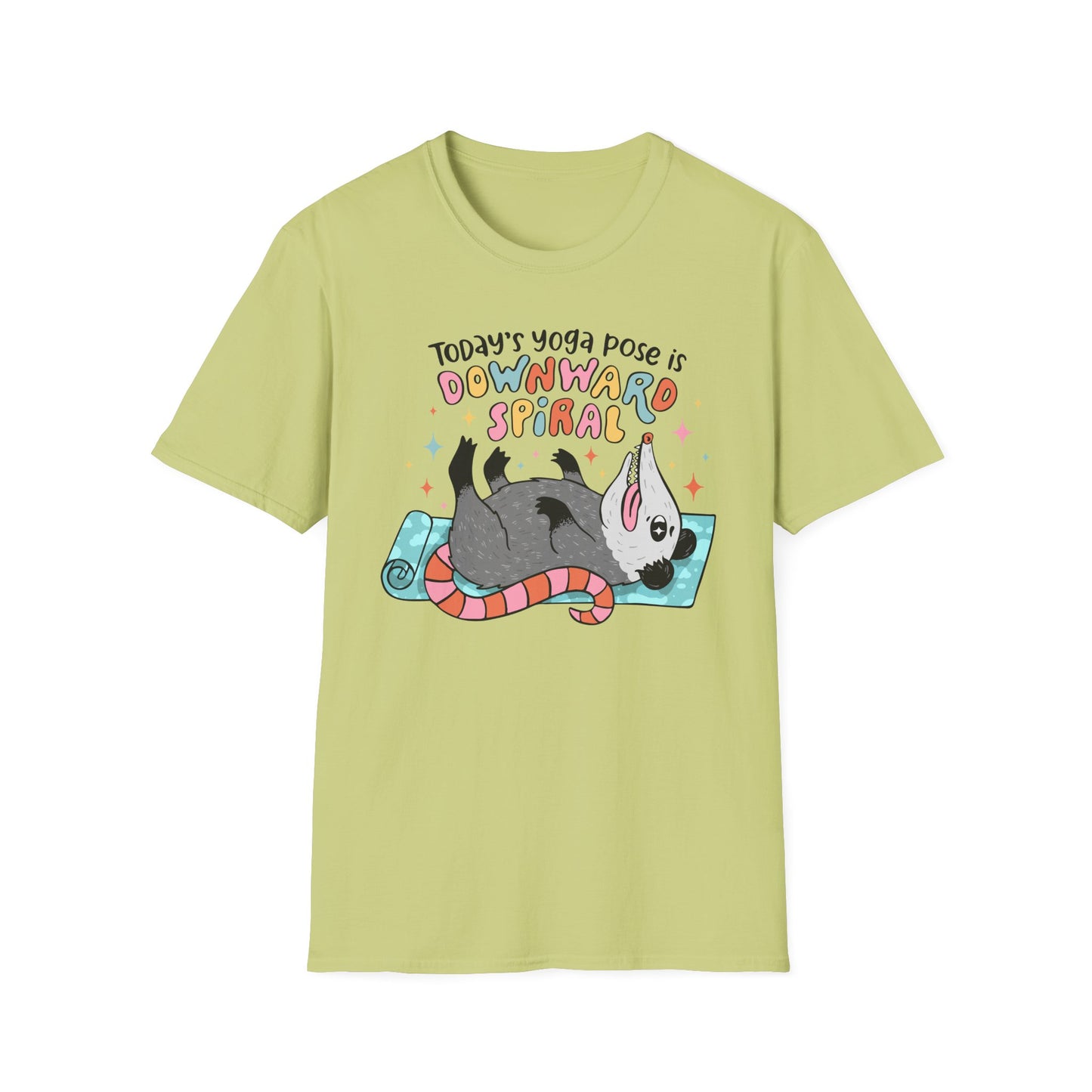 Funny Possum T-Shirt — "Today's Yoga Pose is Downward Spiral"