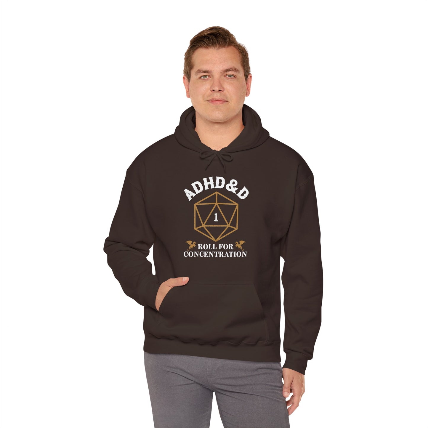 ADHD&D "Roll for Concentration" Hoodie — Gamers' Funny D20 Sweatshirt