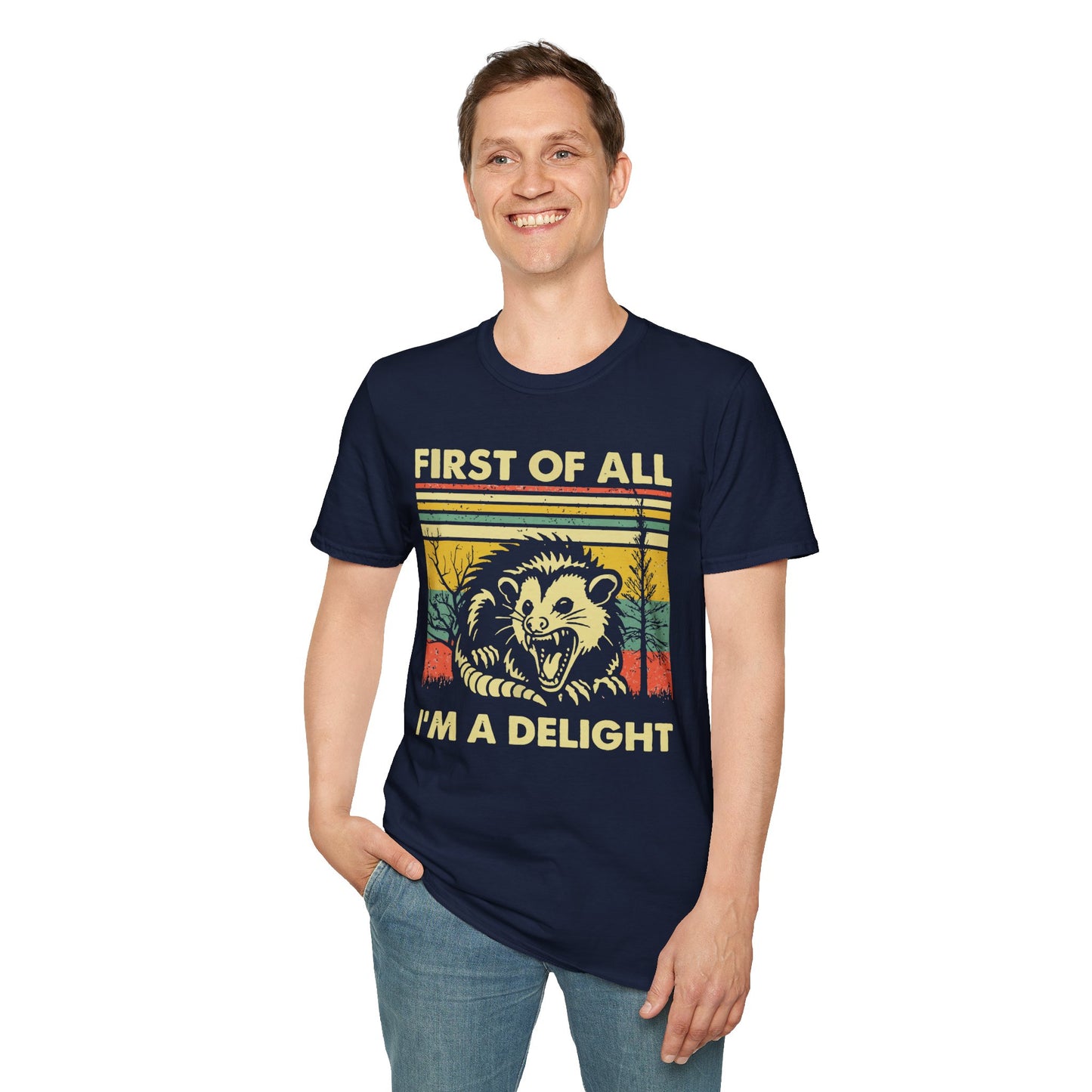 "First of All, I'm a Delight" T-Shirt —  Retro Possum Graphic Tee