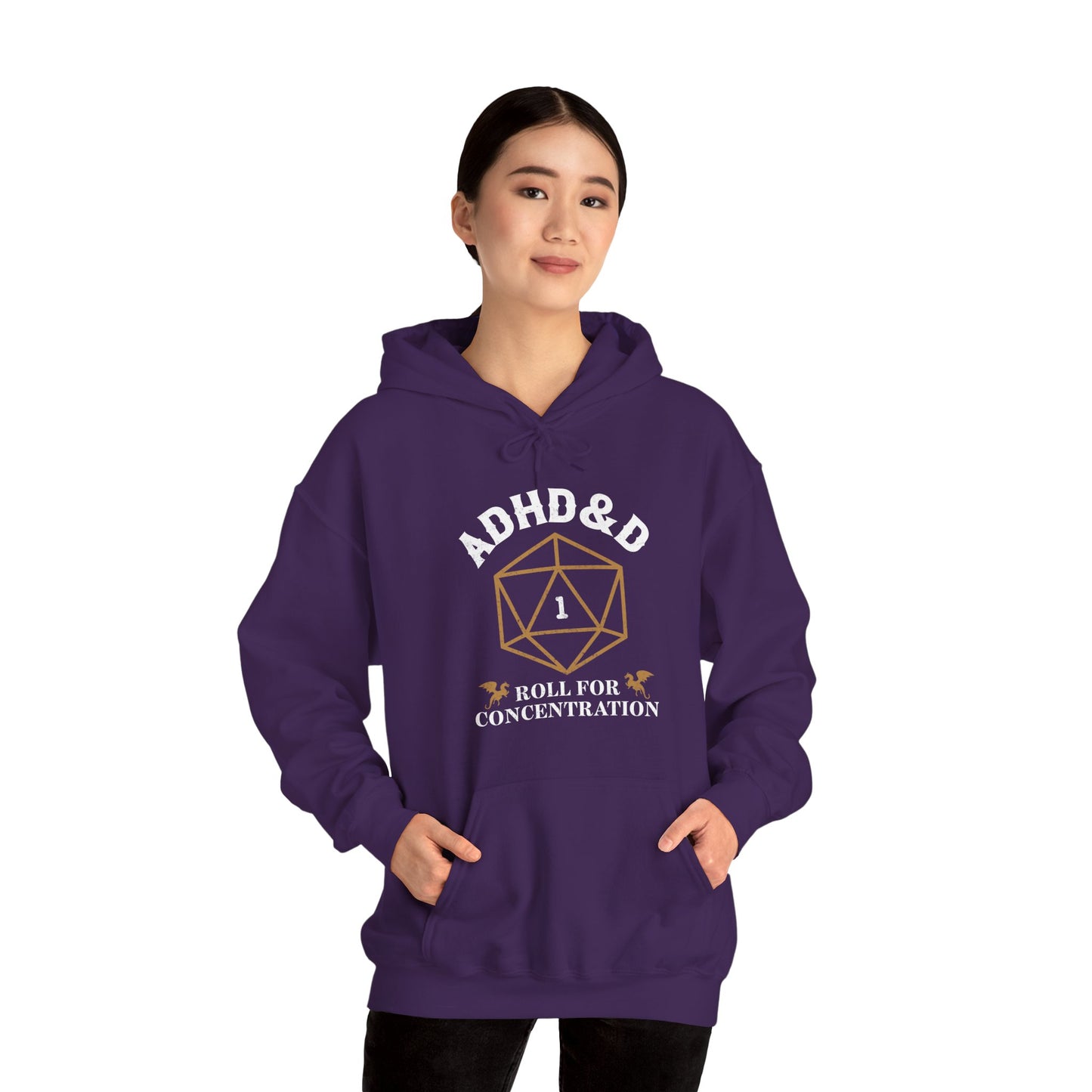 ADHD&D "Roll for Concentration" Hoodie — Gamers' Funny D20 Sweatshirt