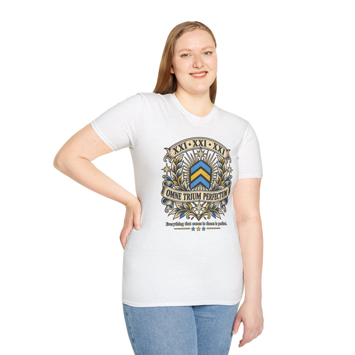 Omne Trium Perfectum – Down Syndrome Awareness T-Shirt | Trisomy 21 Three Chevron Tee