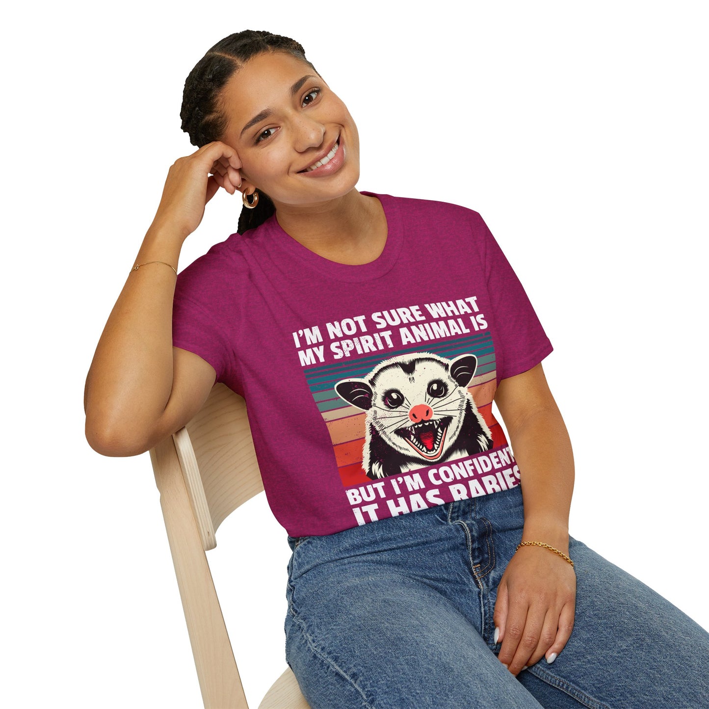 Funny Possum T-Shirt — "I’m Not Sure What My Spirit Animal Is But I’m Confident It Has Rabies" Retro Design