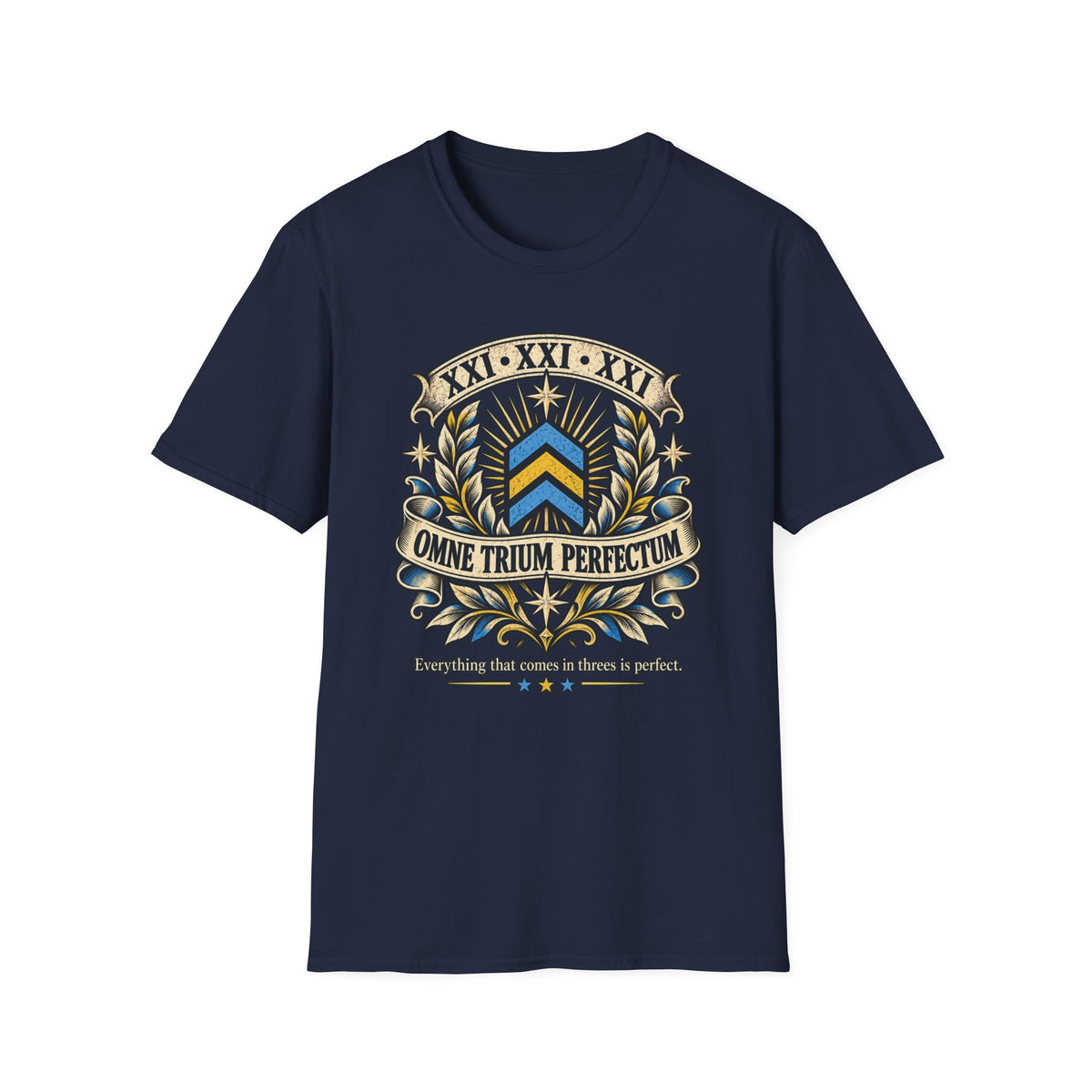 Omne Trium Perfectum – Down Syndrome Awareness T-Shirt | Trisomy 21 Three Chevron Tee