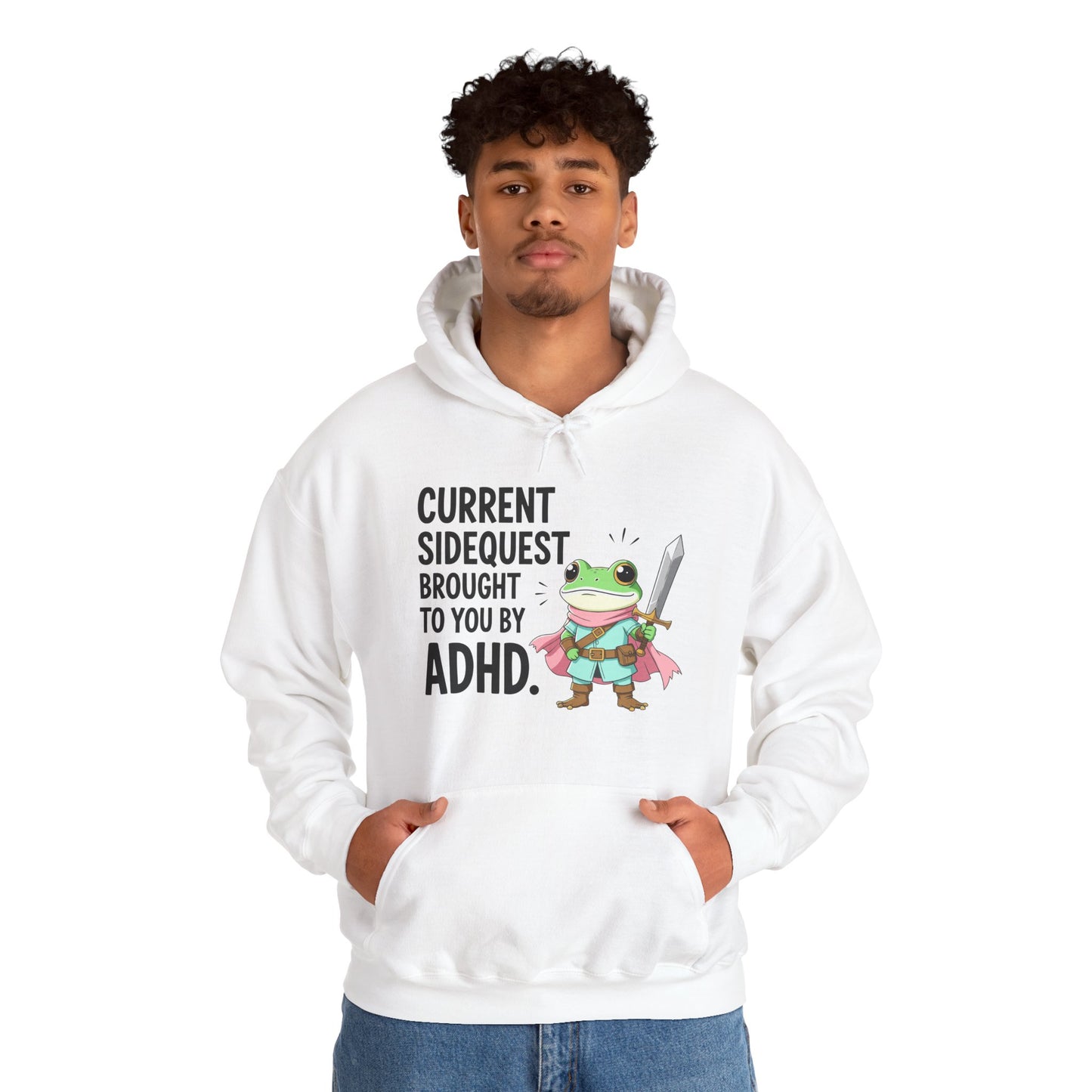 ADHD Sidequest Hoodie — Cute Frog Knight Graphic Sweatshirt