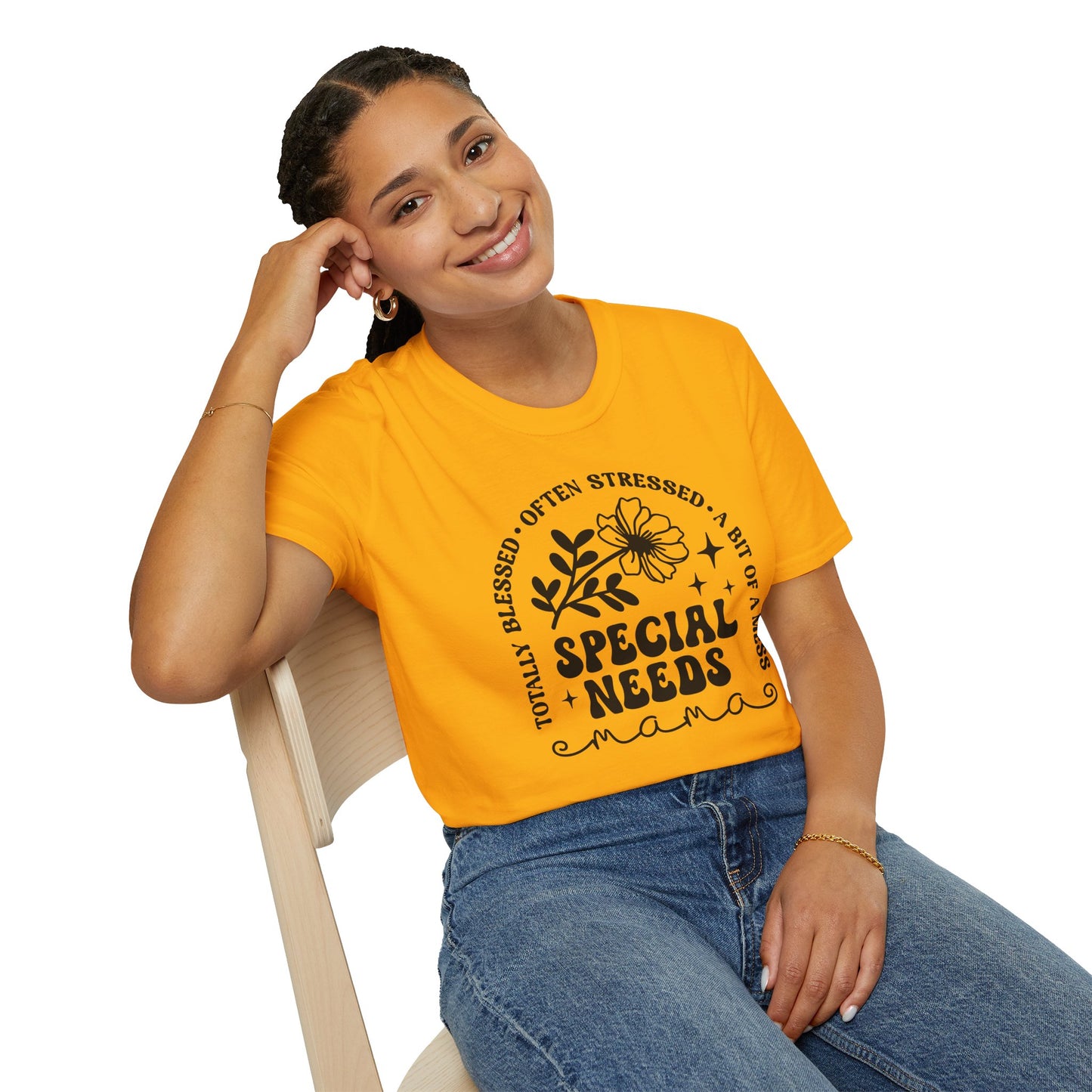 Special Needs Mama T-Shirt — "Totally Blessed, Often Stressed" Floral Tee