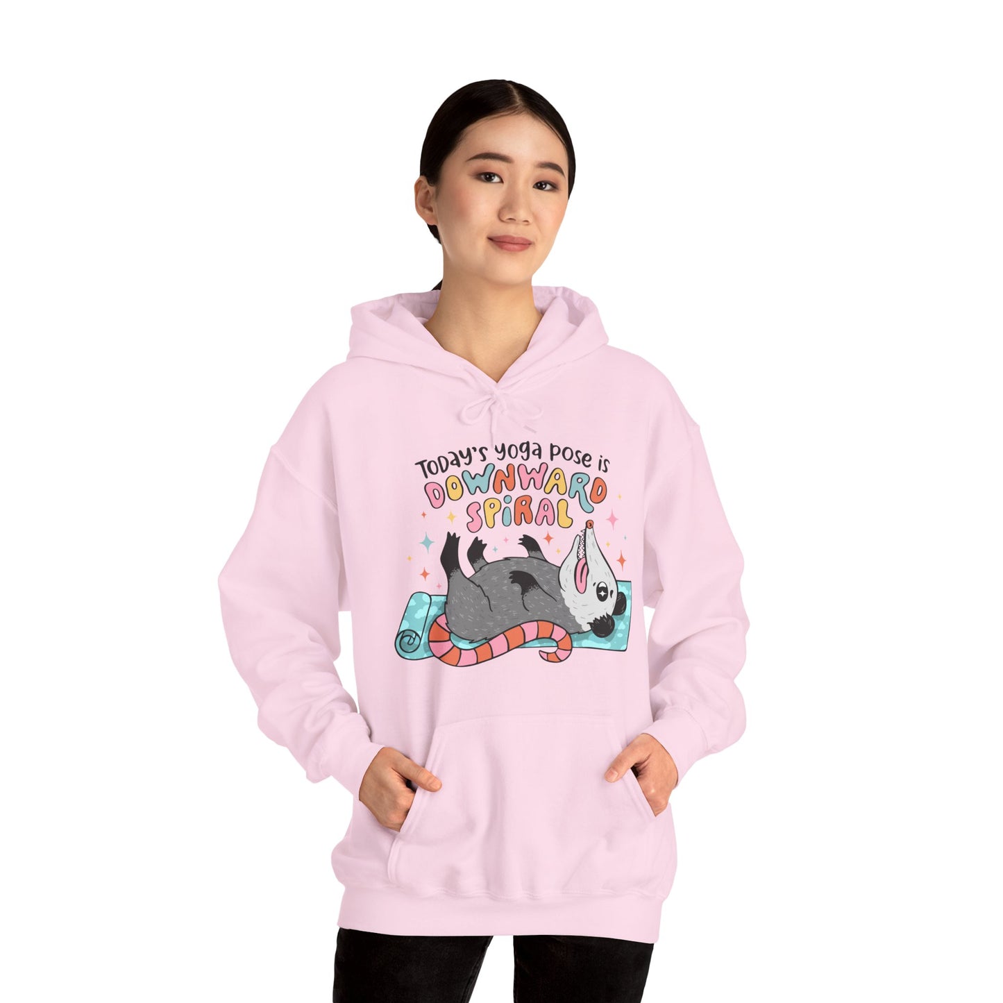 Funny Possum Hoodie — "Today's Yoga Pose is Downward Spiral"