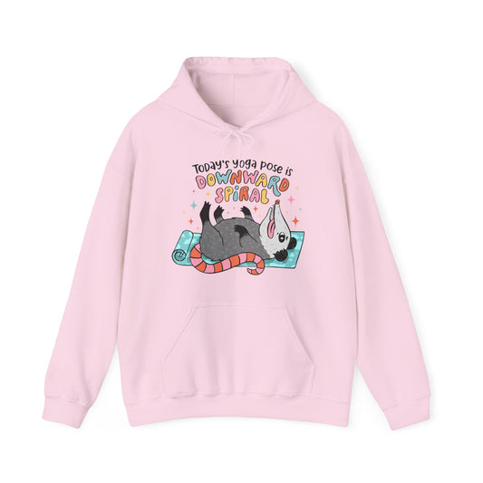 Funny Possum Hoodie — "Today's Yoga Pose is Downward Spiral"