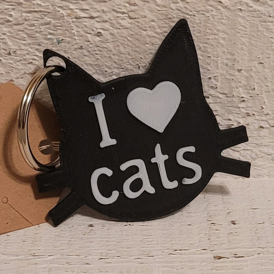 I ❤️ Cats – 3D Printed Keychain (Multiple Colors)