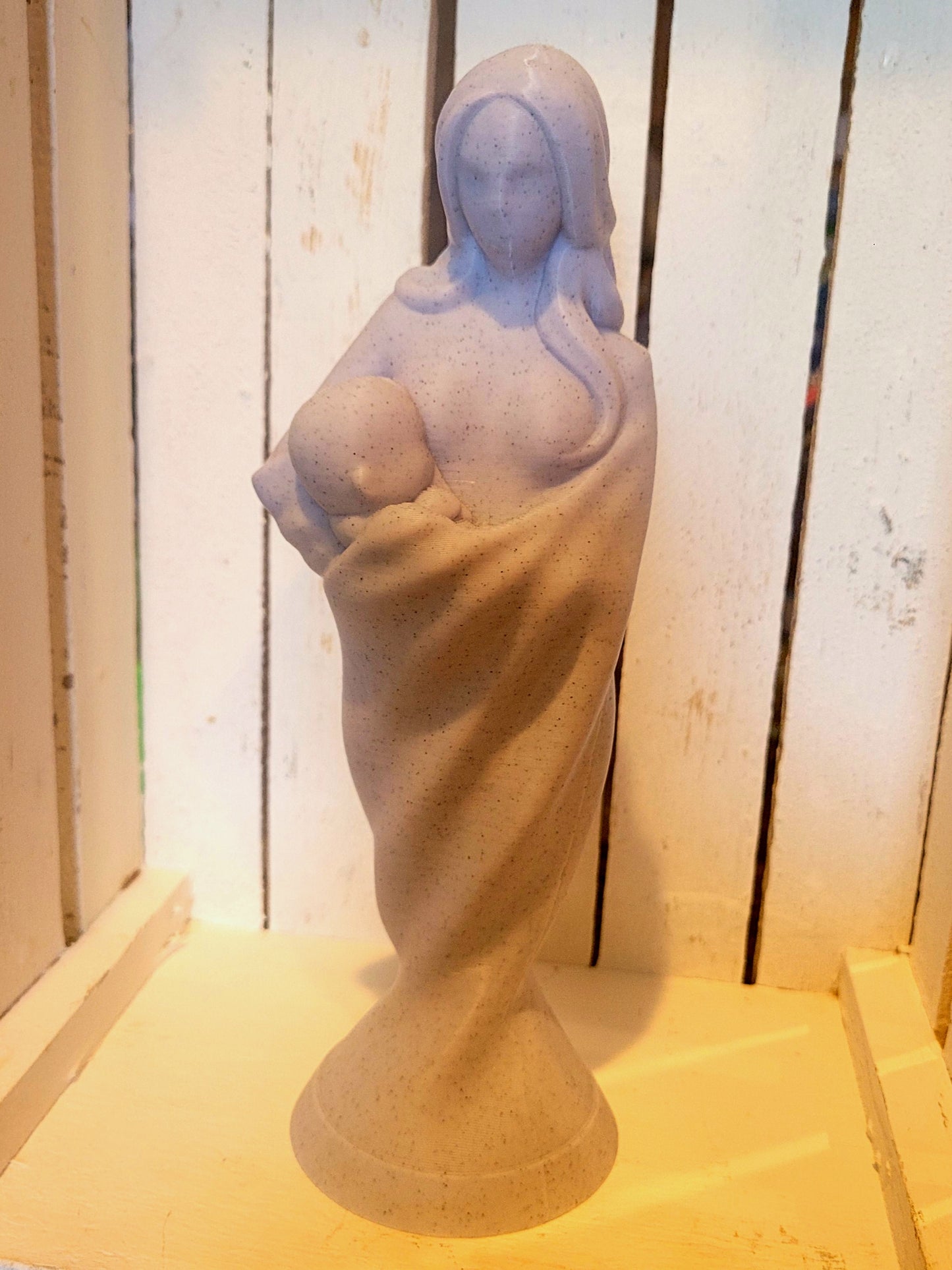 Mother and Infant – 3D Printed Statuette (White Marble Look)