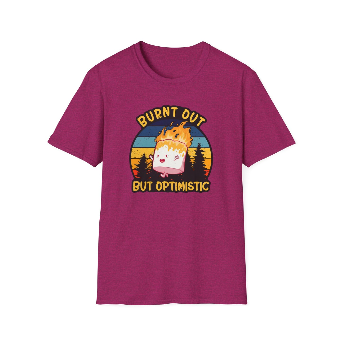 "Burnt Out But Optimistic" T-Shirt — Cute Retro Campfire Graphic Tee