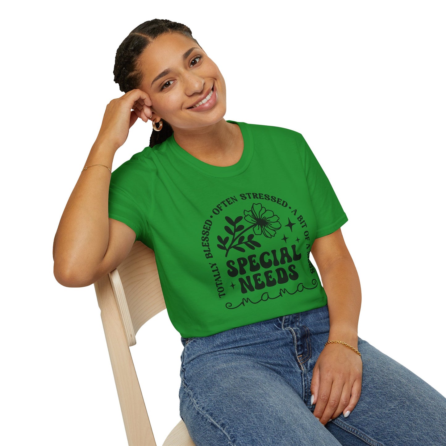 Special Needs Mama T-Shirt — "Totally Blessed, Often Stressed" Floral Tee