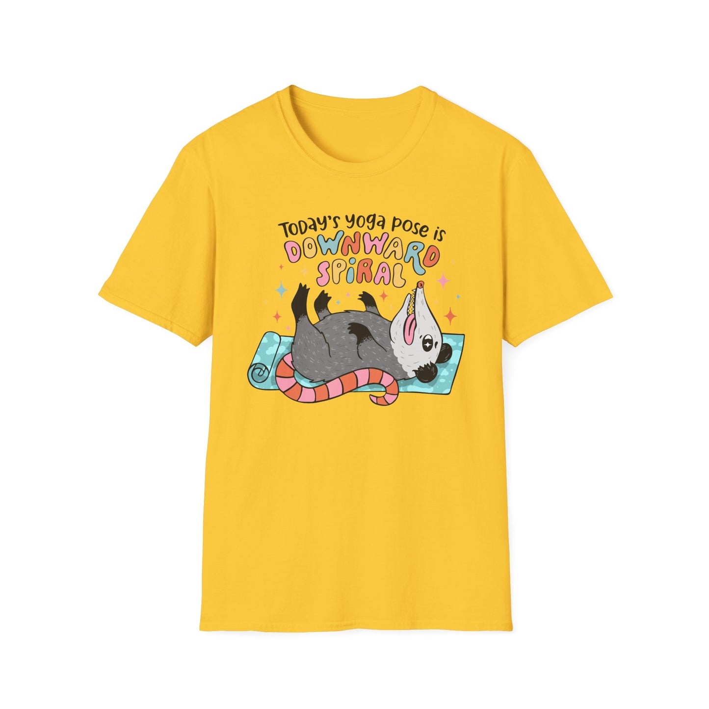 Funny Possum T-Shirt — "Today's Yoga Pose is Downward Spiral"