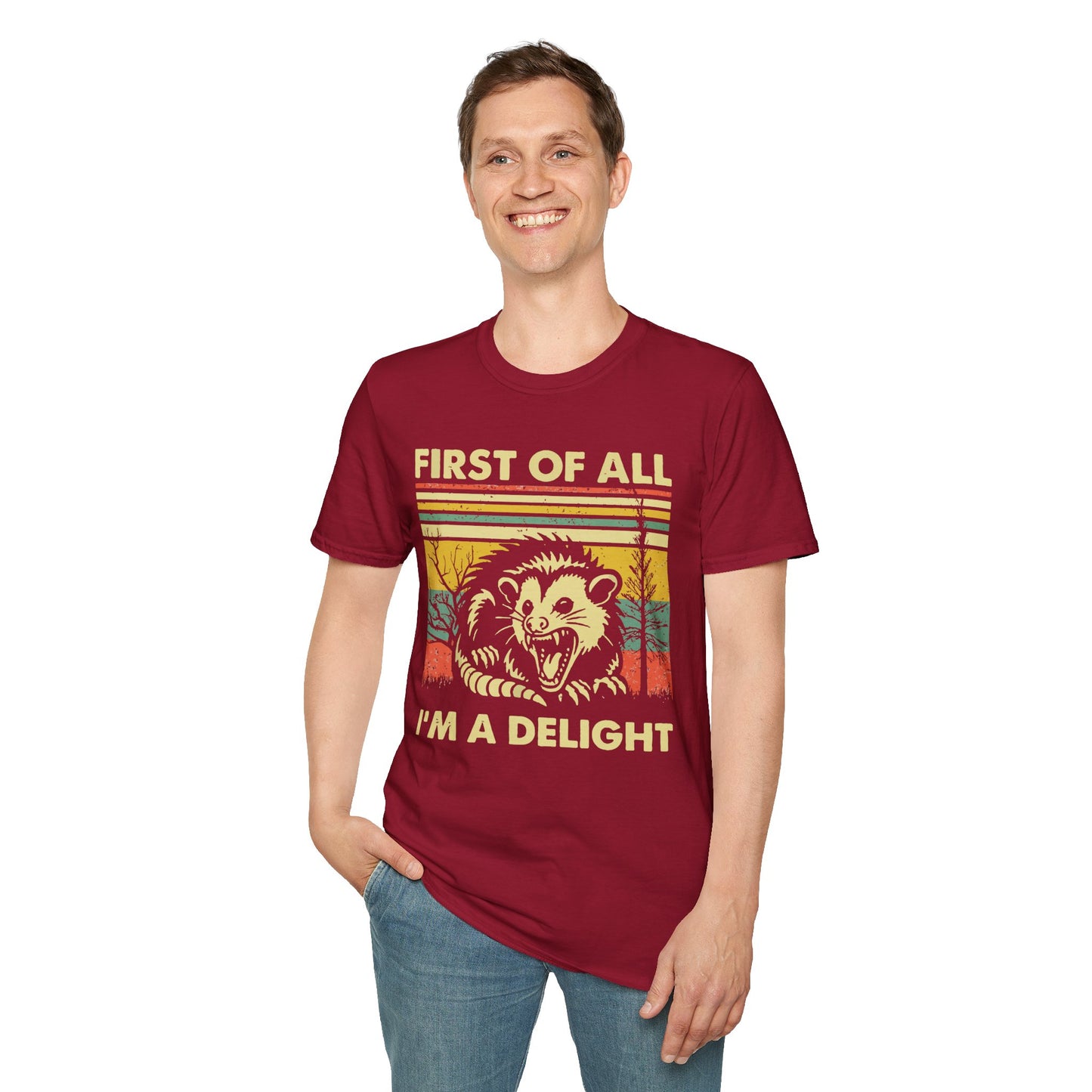 "First of All, I'm a Delight" T-Shirt —  Retro Possum Graphic Tee