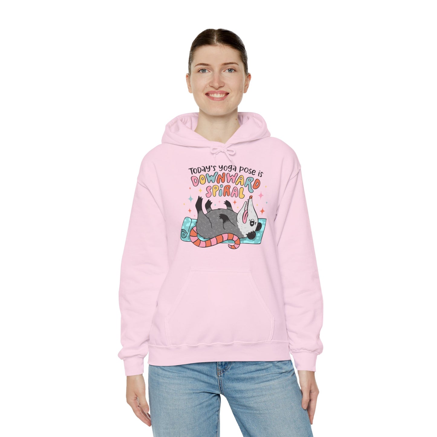 Funny Possum Hoodie — "Today's Yoga Pose is Downward Spiral"