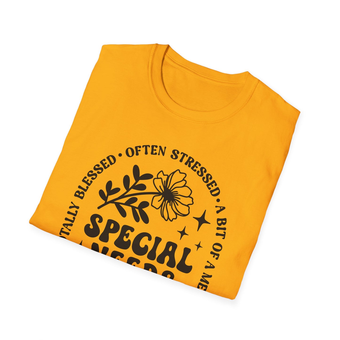 Special Needs Mama T-Shirt — "Totally Blessed, Often Stressed" Floral Tee